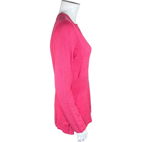 Isaac Mizrahi Live! Split Neck Long Sleeve Cardigan Rosy Pink Small NWOT - Picture 3 of 13